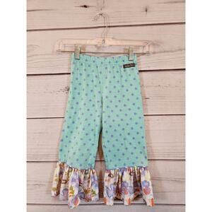 Matilda Jane Kids Girl Green Polka Dot Elastic Waist Ruffle Hem Pajama Pant Sz 4